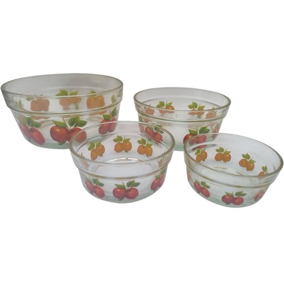 4 Vintage Glass Graduated Bowls Apple Design - Picture 2 of 5